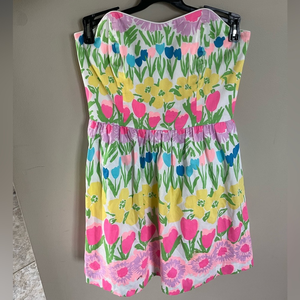 Lilly Pulitzer Payton Floral Line Dance Strapless Dress Tulips Flower - Picture 2 of 4
